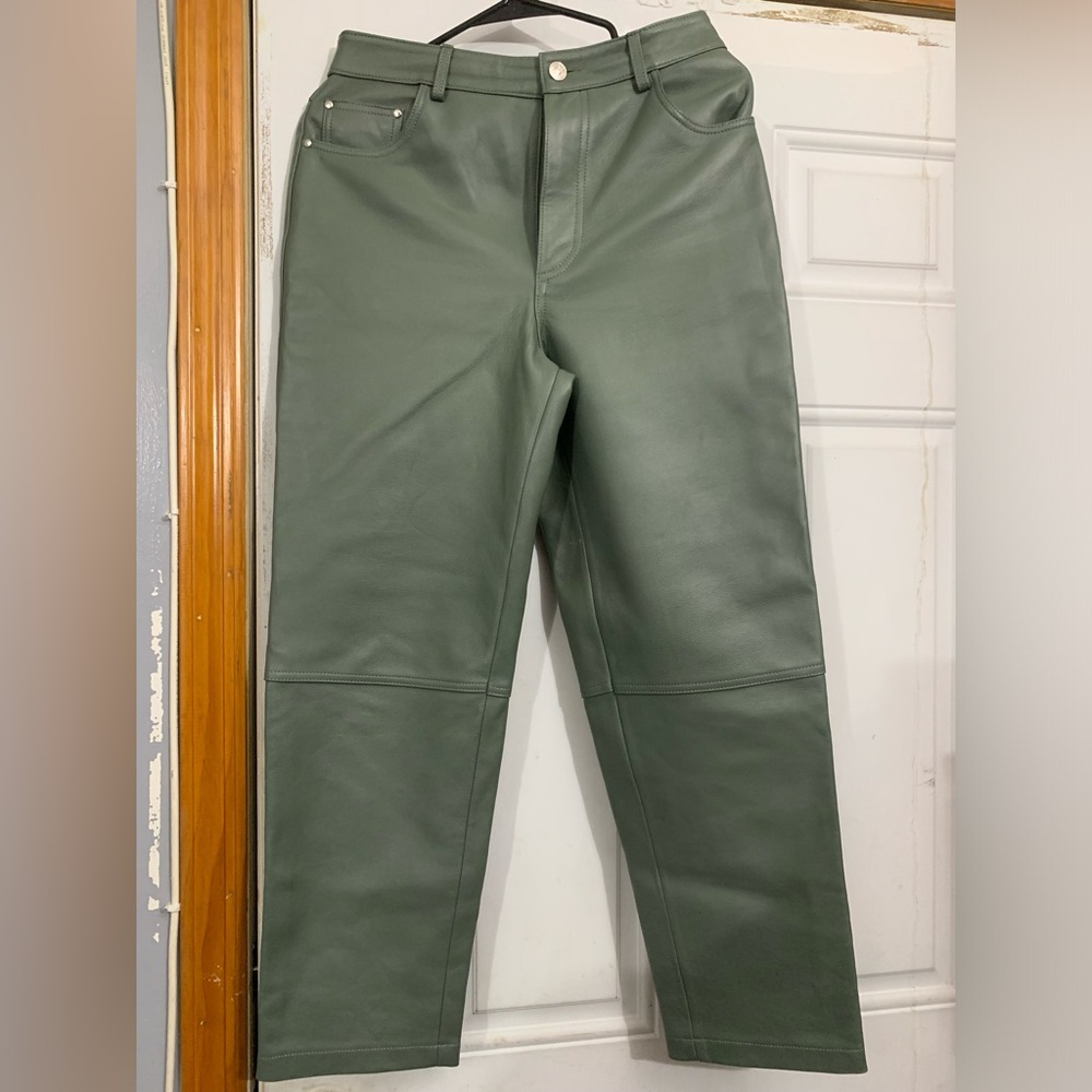 Ena Pelly Sage Green Faux Leather Pants
